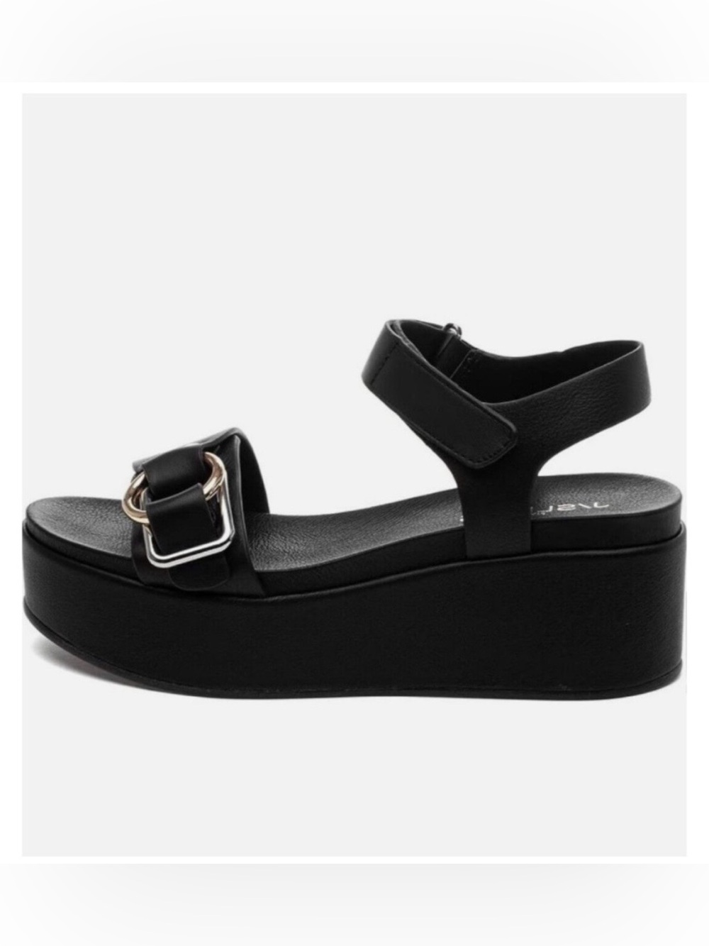 NWT J/SLIDES QUEST Black Leather Wedge Sandal